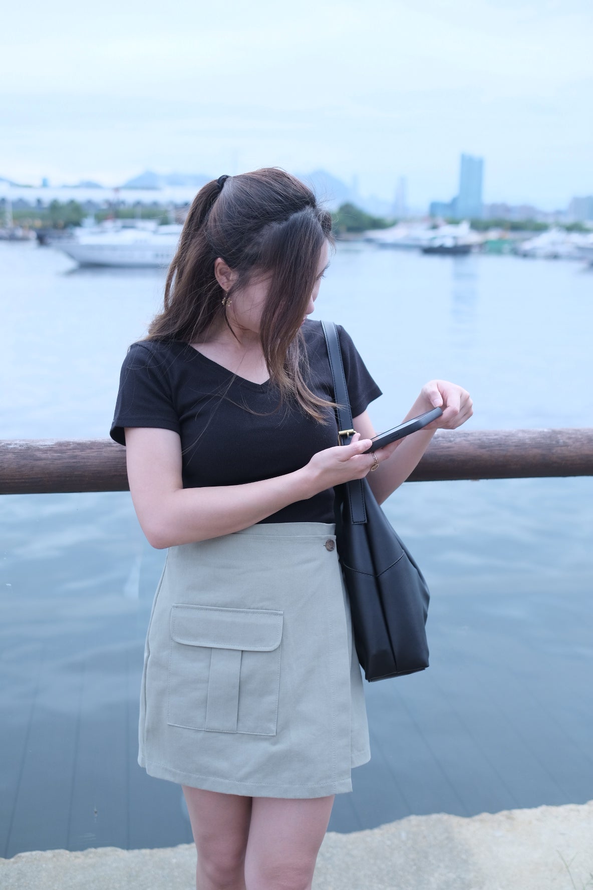 工裝風!口袋側鈕扣裙褲