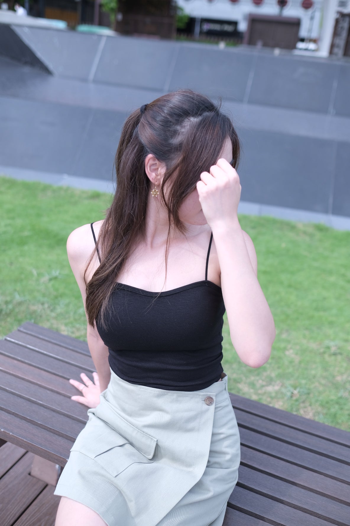 工裝風!口袋側鈕扣裙褲