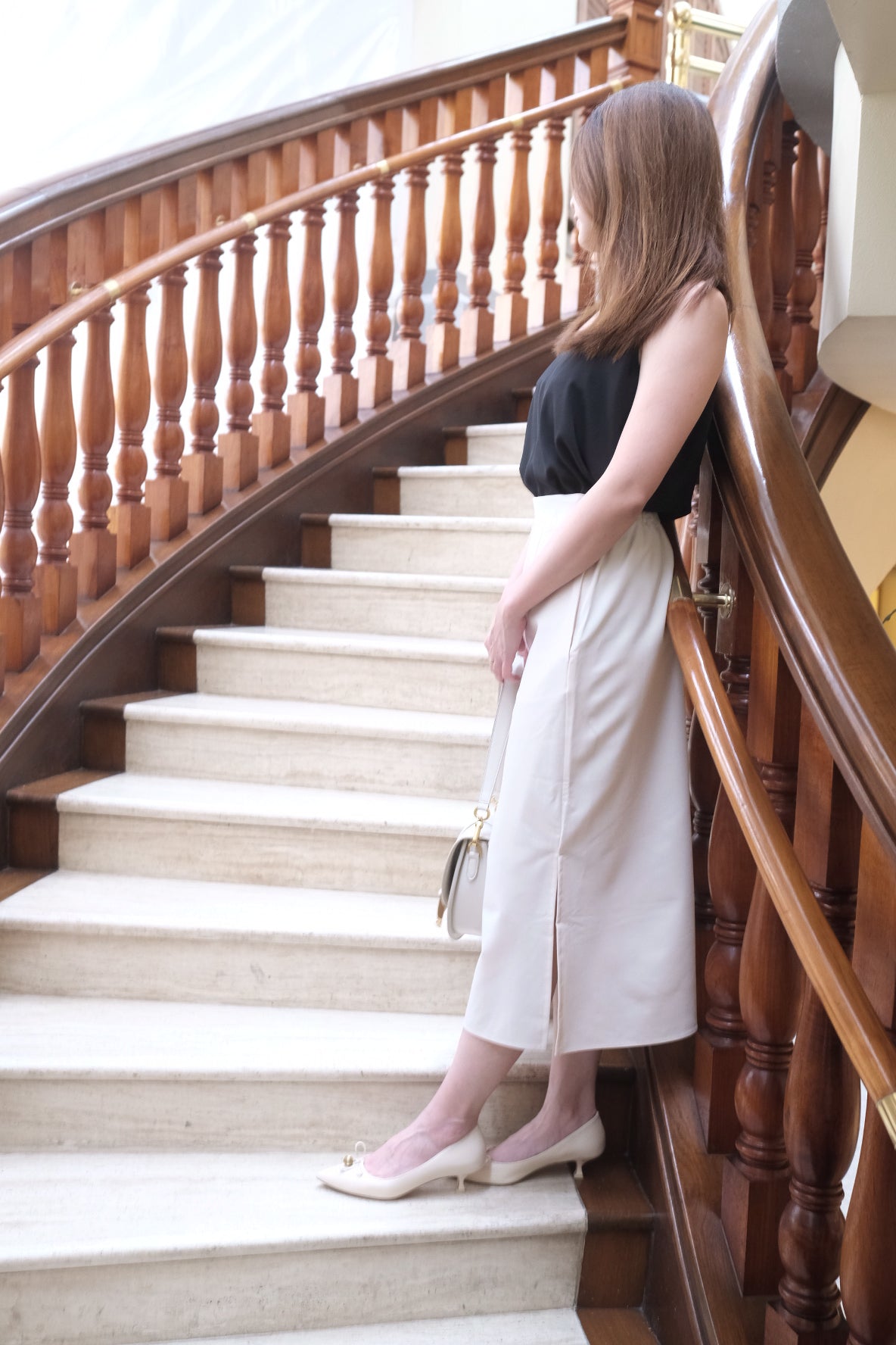 斯文氣質~西裝側開衩口袋中長裙