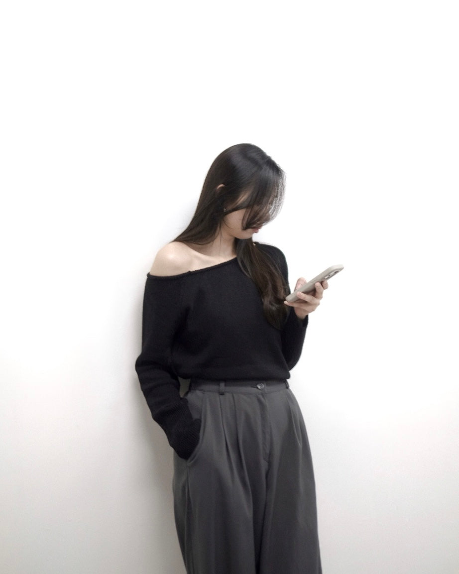 法式慵懶~知性風斜肩上衣