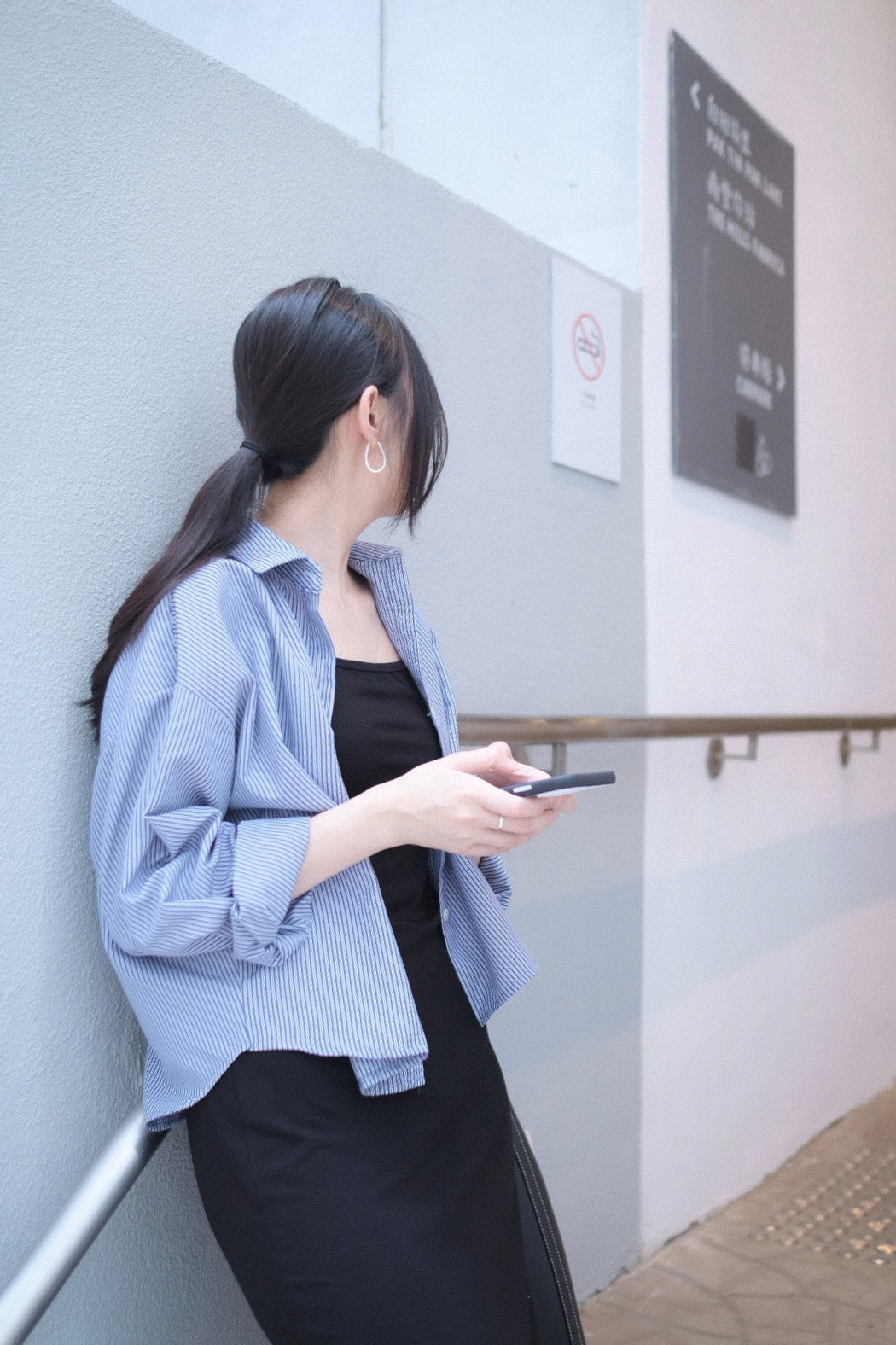 韓系中性~男朋友直間藍襯衫