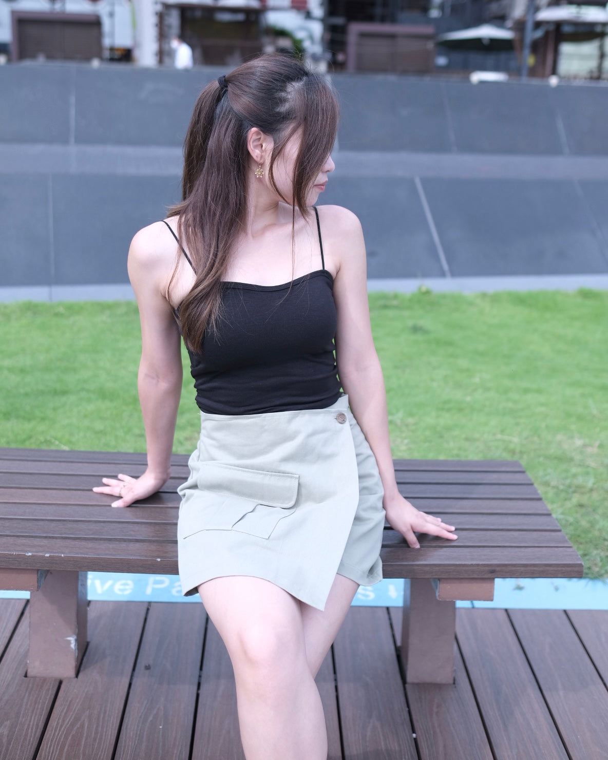 工裝風!口袋側鈕扣裙褲