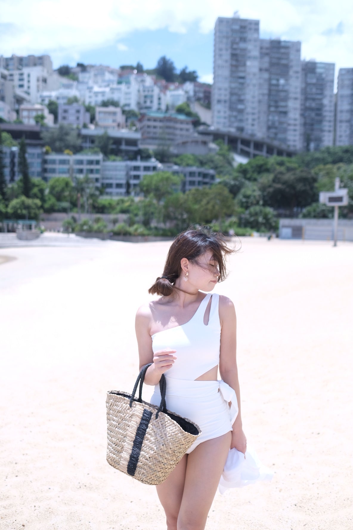 Hot Summer~斜肩鏤空連身泳衣