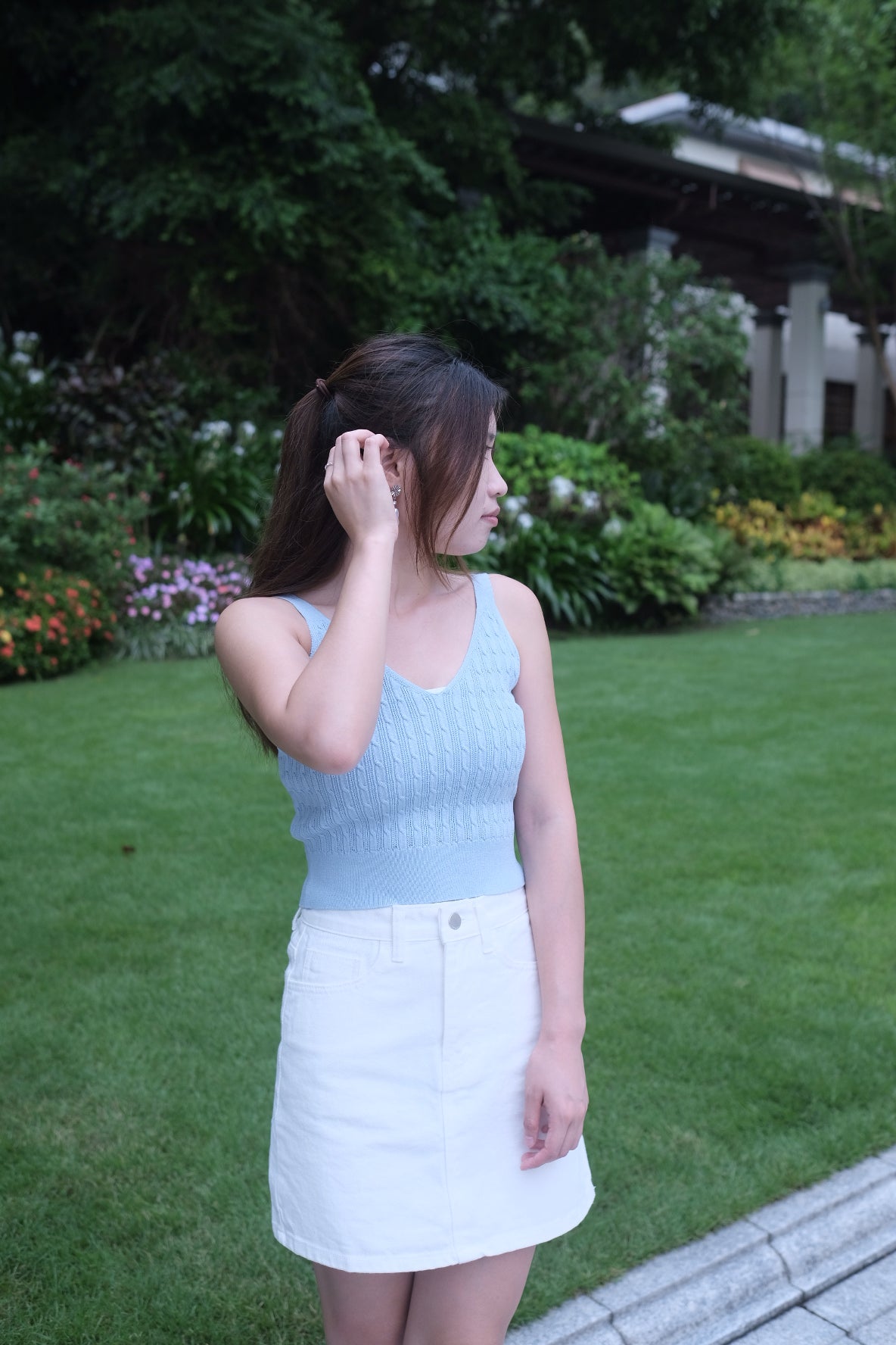 活力感up+ 針織麻花小v領背心