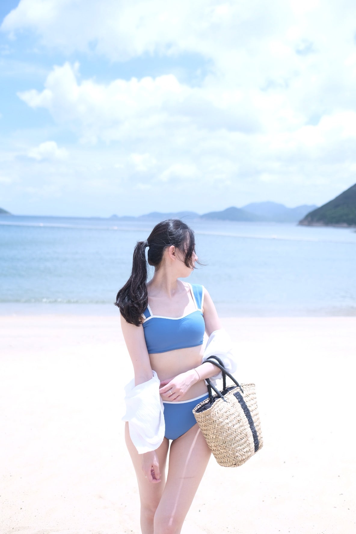 Hello Summer! 復古拼色粗肩帶bikini