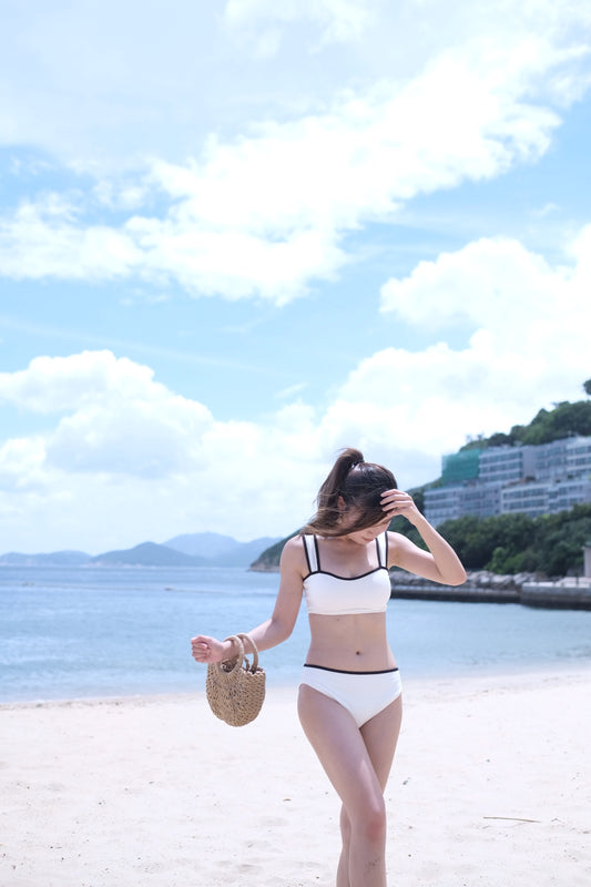 Hello Summer! 復古拼色粗肩帶bikini