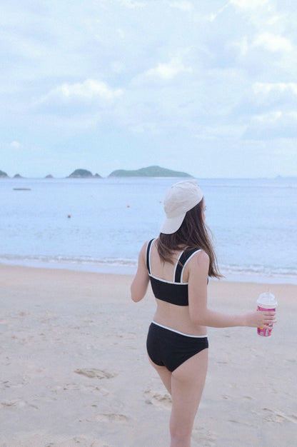 Hello Summer! 復古拼色粗肩帶bikini